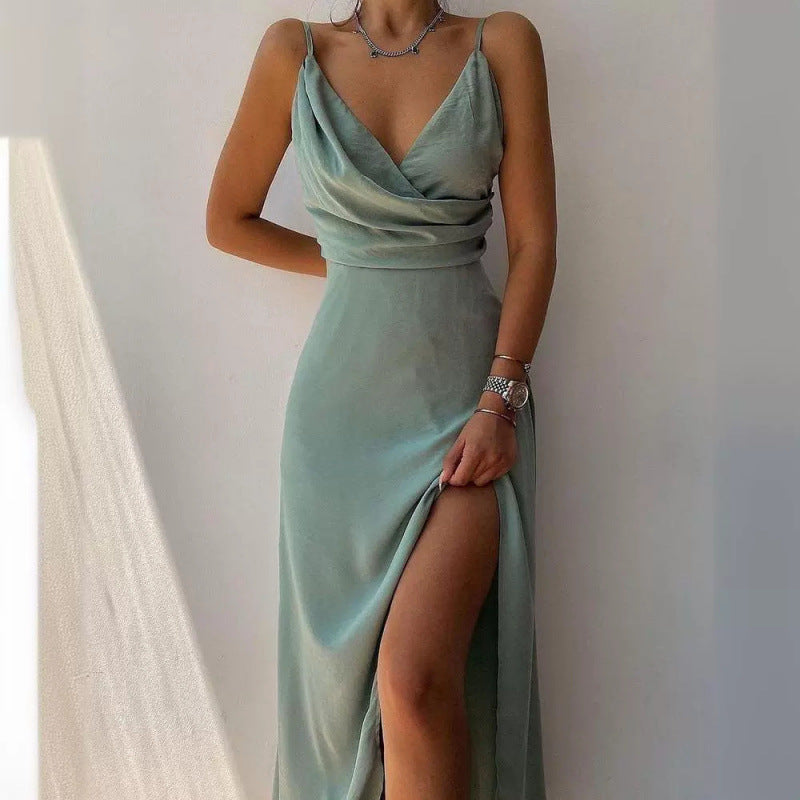 Damer Elegant Hög Slits Satin Maxi Klänning Mirla-Eva Jonsson