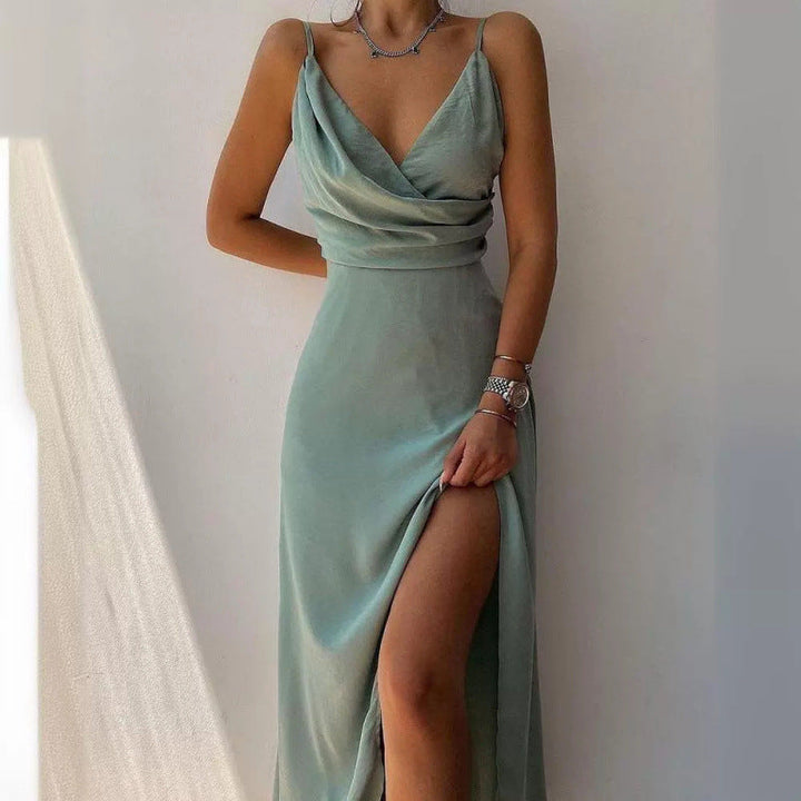 Damer Elegant Hög Slits Satin Maxi Klänning Mirla-Eva Jonsson