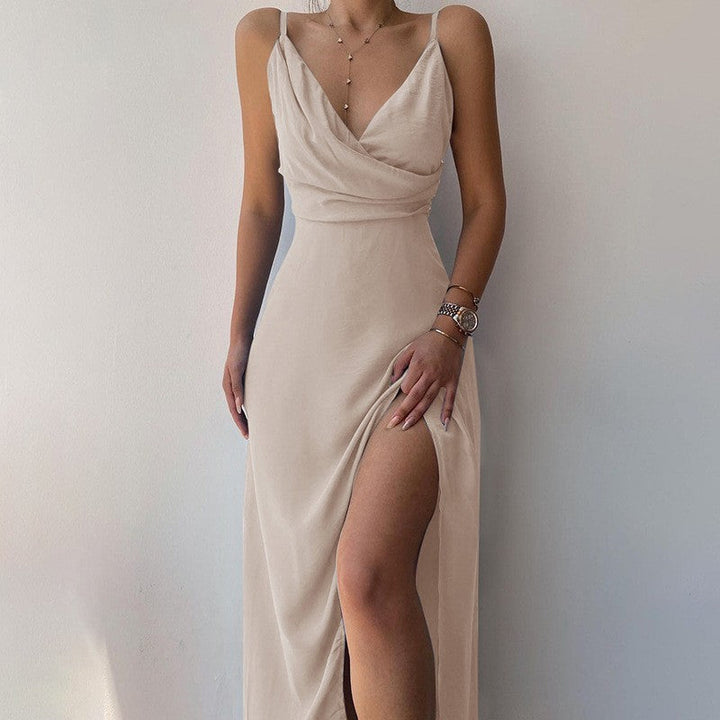 Damer Elegant Hög Slits Satin Maxi Klänning Mirla-Eva Jonsson