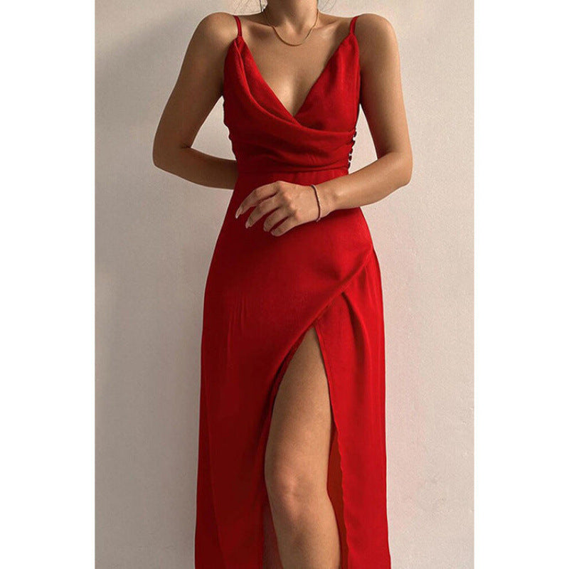 Damer Elegant Hög Slits Satin Maxi Klänning Mirla-Eva Jonsson