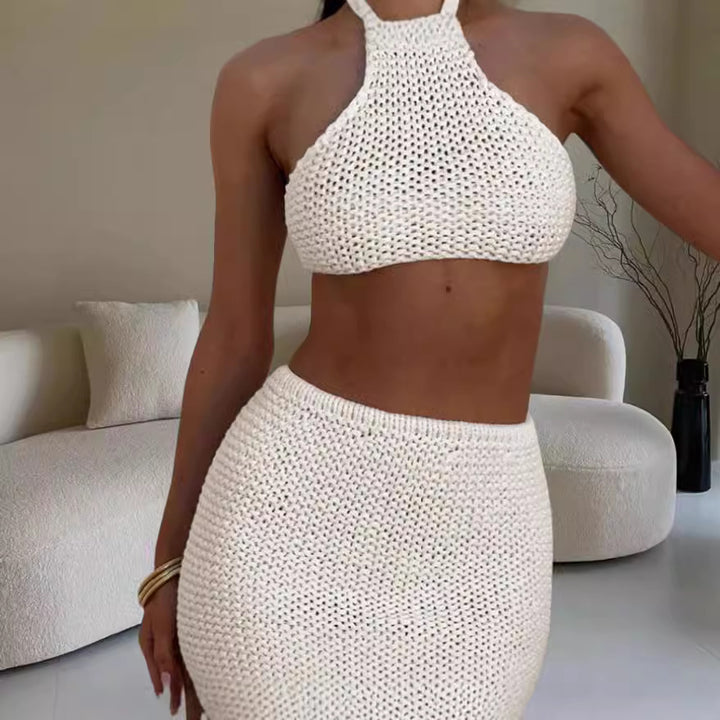 Damer Elegant Hög hals Stickad Top och Kjol Set Mirla-Eva Jonsson