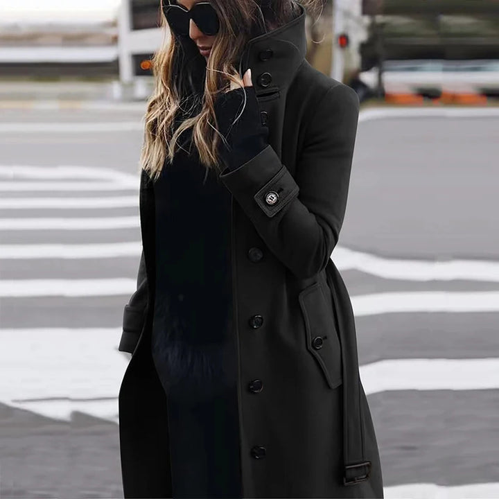 Damer Elegant Högkragig Kappa med praktiska fickor Mirla-Eva Jonsson