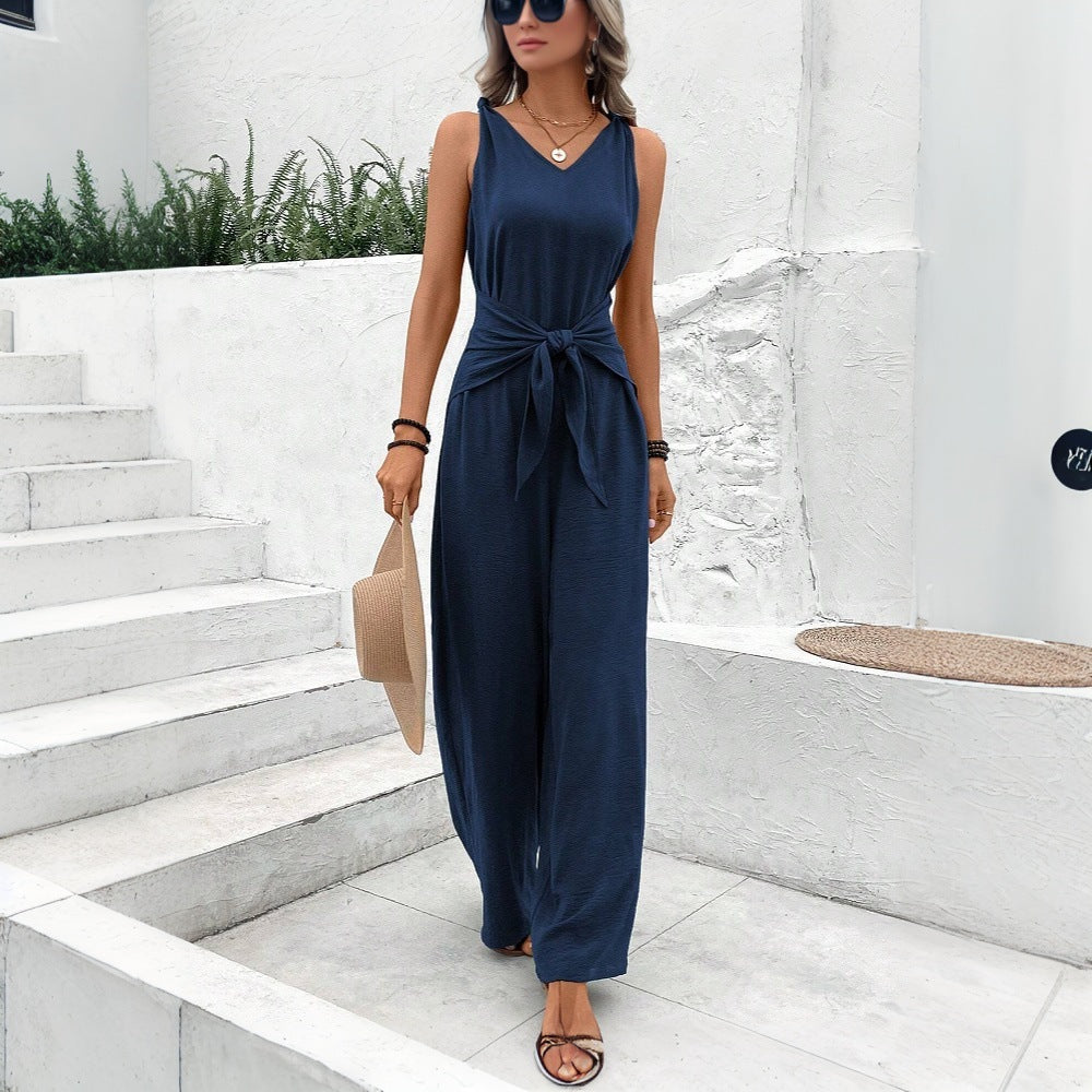 Damer Elegant Jersey Jumpsuit med Breda Ben och Sido Fickor Mirla-Eva Jonsson