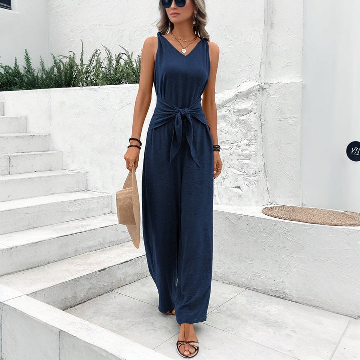 Damer Elegant Jersey Jumpsuit med Breda Ben och Sido Fickor Mirla-Eva Jonsson