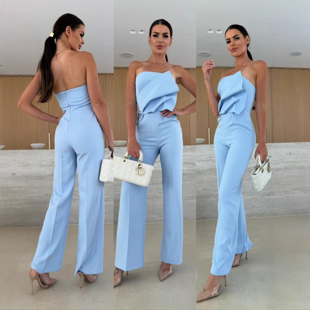 Damer Elegant Jumpsuit med Asymmetrisk Ovan och Bred Ben Mirla-Eva Jonsson