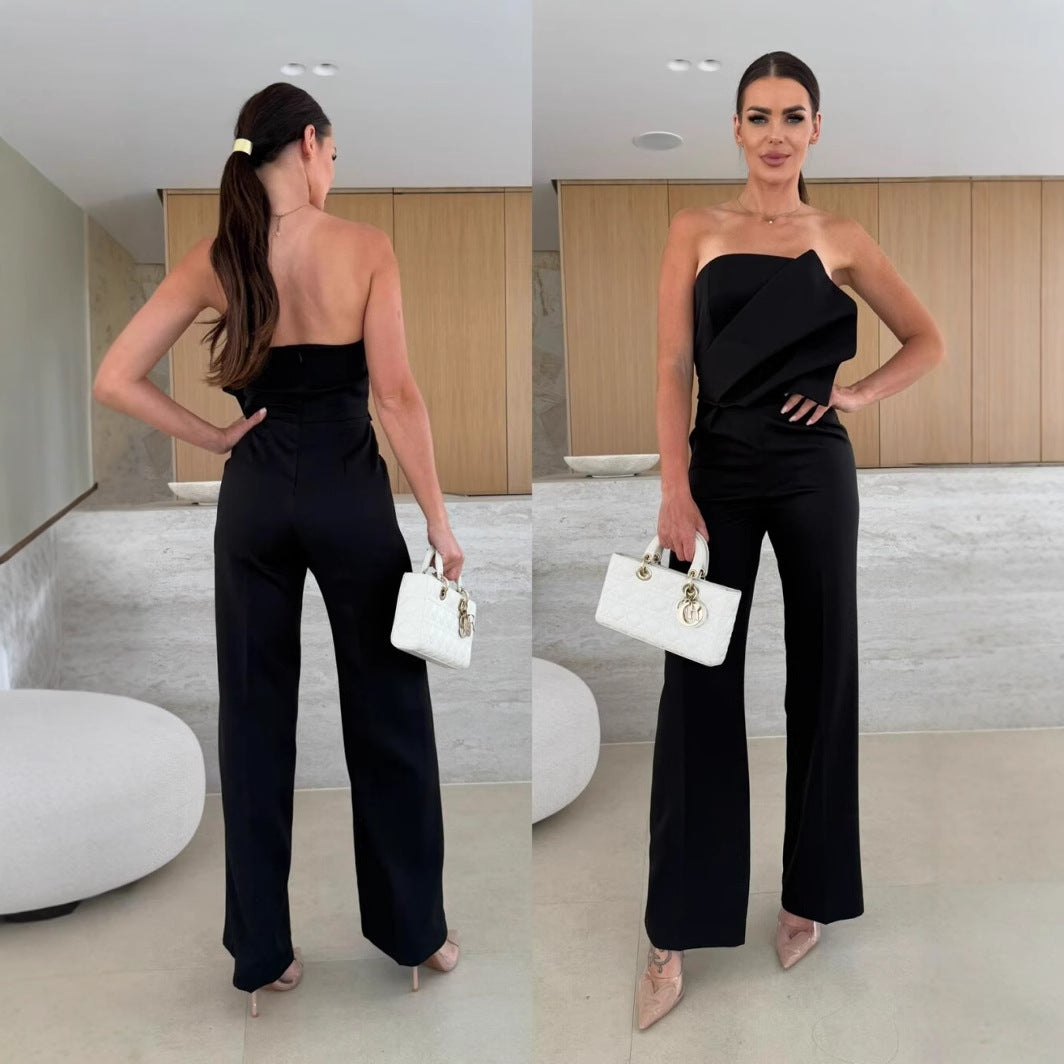 Damer Elegant Jumpsuit med Asymmetrisk Ovan och Bred Ben Mirla-Eva Jonsson