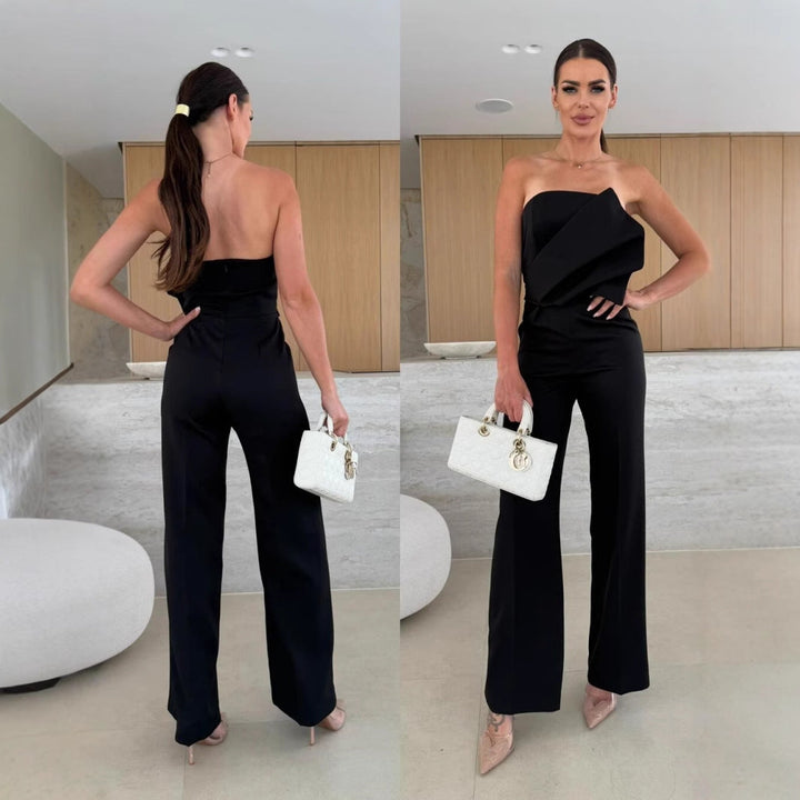 Damer Elegant Jumpsuit med Asymmetrisk Ovan och Bred Ben Mirla-Eva Jonsson