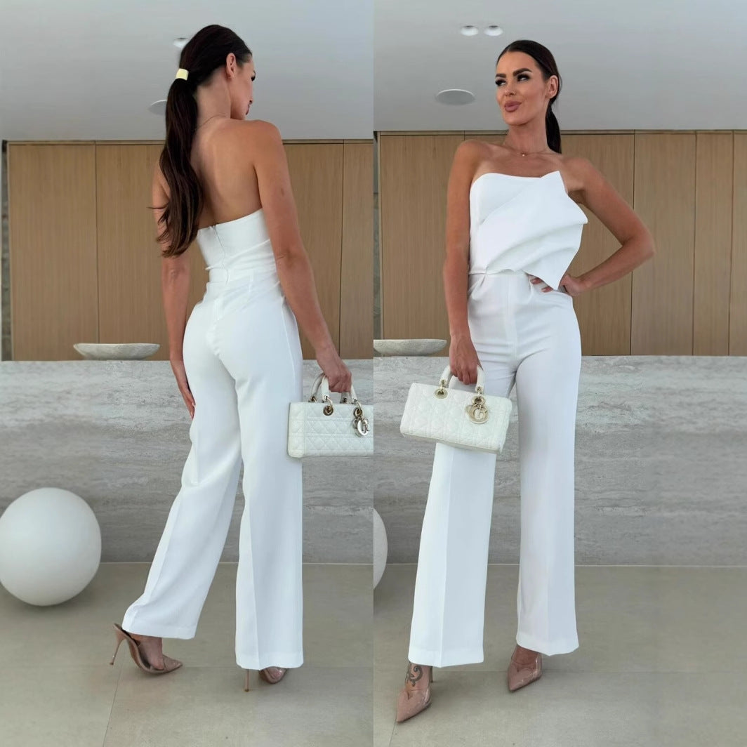 Damer Elegant Jumpsuit med Asymmetrisk Ovan och Bred Ben Mirla-Eva Jonsson