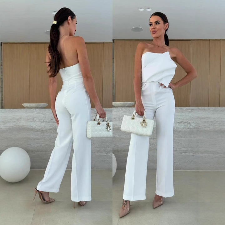 Damer Elegant Jumpsuit med Asymmetrisk Ovan och Bred Ben Mirla-Eva Jonsson