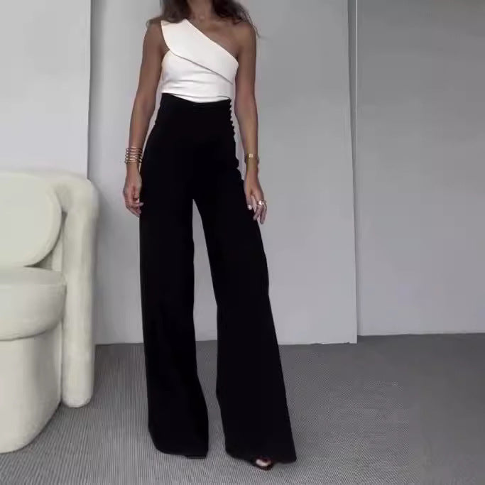Damer Elegant Jumpsuit med Asymmetrisk Urrigning och Bred Ben Mirla-Eva Jonsson