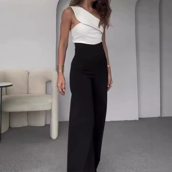 Damer Elegant Jumpsuit med Asymmetrisk Urrigning och Bred Ben Mirla-Eva Jonsson