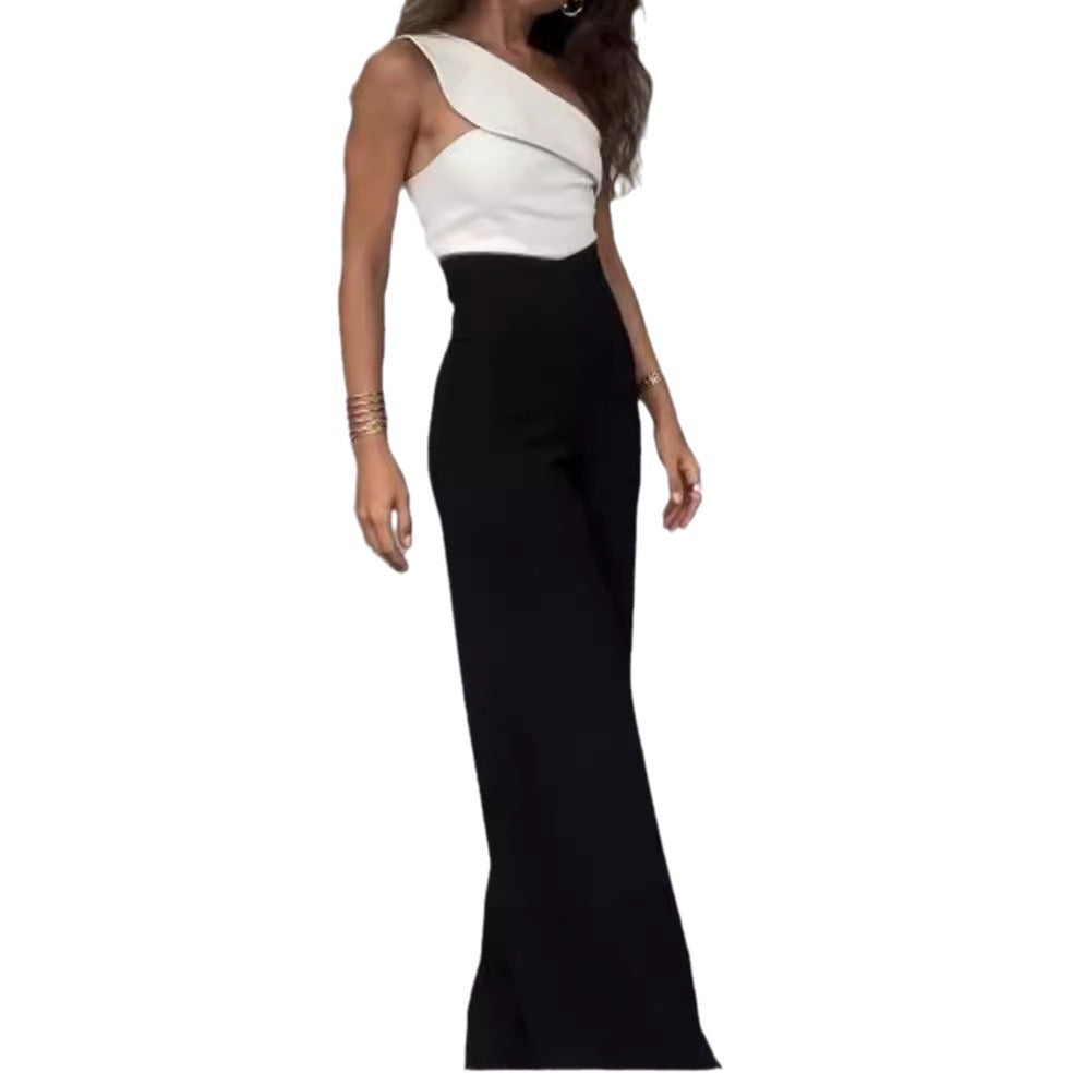 Damer Elegant Jumpsuit med Asymmetrisk Urrigning och Bred Ben Mirla-Eva Jonsson