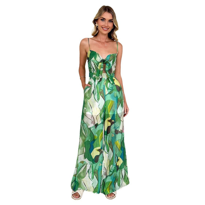 Damer Elegant Jumpsuit med Blomsterdesign och Justerbara Spaghettiband Mirla-Eva Jonsson