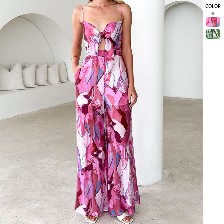 Damer Elegant Jumpsuit med Blomsterdesign och Justerbara Spaghettiband Mirla-Eva Jonsson