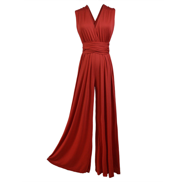 Damer Elegant Jumpsuit med Djup V-Hals och Innovativ Wickeloptik Mirla-Eva Jonsson