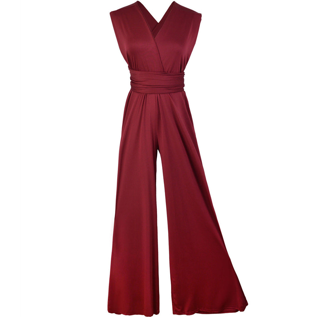 Damer Elegant Jumpsuit med Djup V-Hals och Innovativ Wickeloptik Mirla-Eva Jonsson