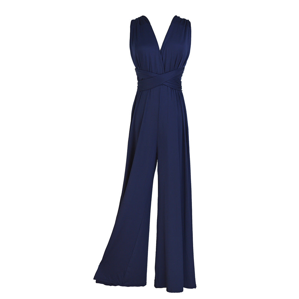 Damer Elegant Jumpsuit med Djup V-Hals och Innovativ Wickeloptik Mirla-Eva Jonsson