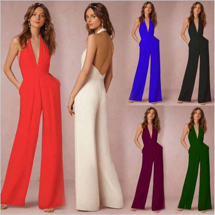 Damer Elegant Jumpsuit med Djup V-ringning och Bred Ben Mirla-Eva Jonsson