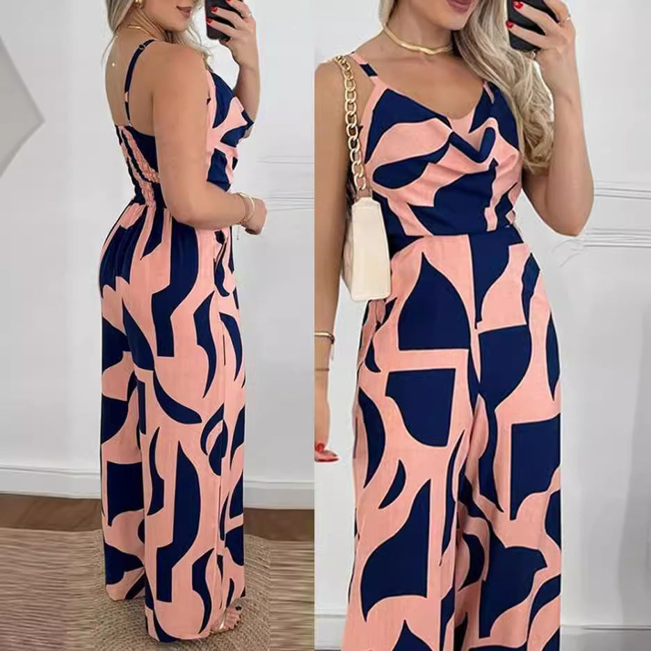 Damer Elegant Jumpsuit med Flödande Tyg och Modernt Blommönster Mirla-Eva Jonsson