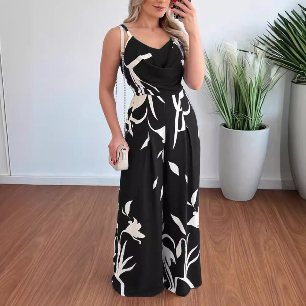 Damer Elegant Jumpsuit med Flödande Tyg och Modernt Blommönster Mirla-Eva Jonsson