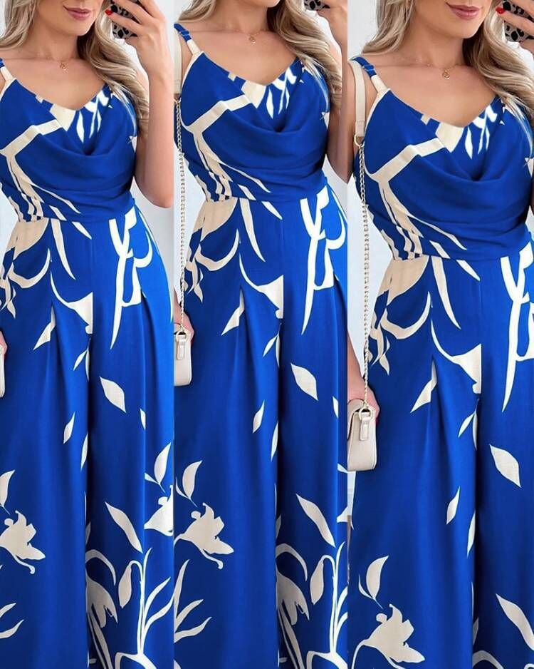 Damer Elegant Jumpsuit med Flödande Tyg och Modernt Blommönster Mirla-Eva Jonsson