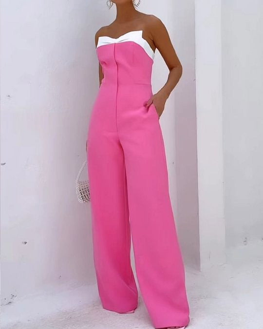 Damer Elegant Jumpsuit med Hjärtfomad Urringning och Bred Byxa Mirla-Eva Jonsson