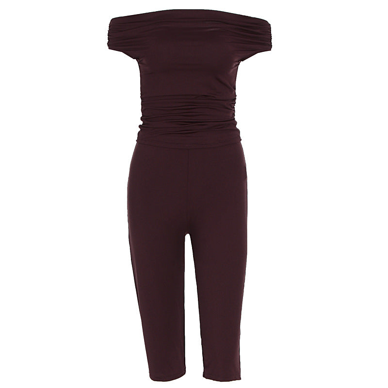 Damer Elegant Jumpsuit med Off-Shoulder Design och Rynkor Mirla-Eva Jonsson