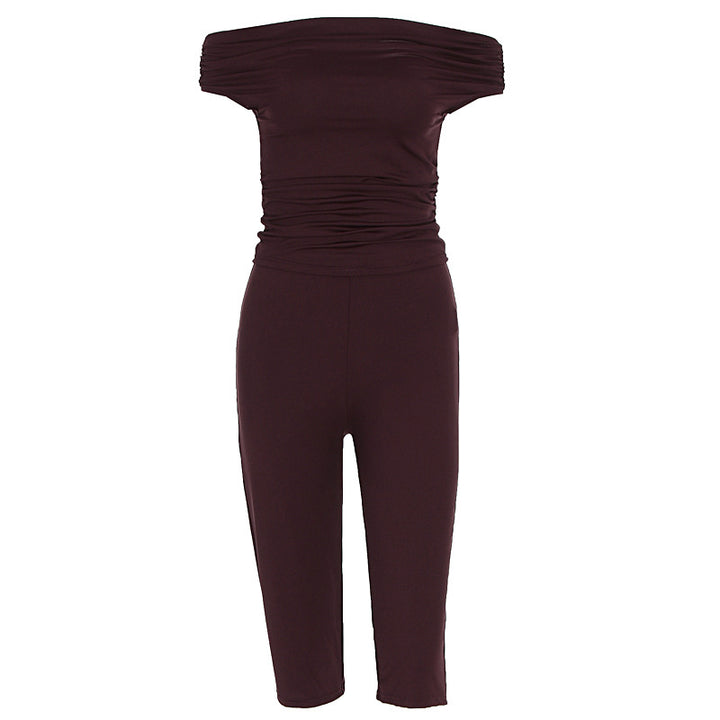 Damer Elegant Jumpsuit med Off-Shoulder Design och Rynkor Mirla-Eva Jonsson