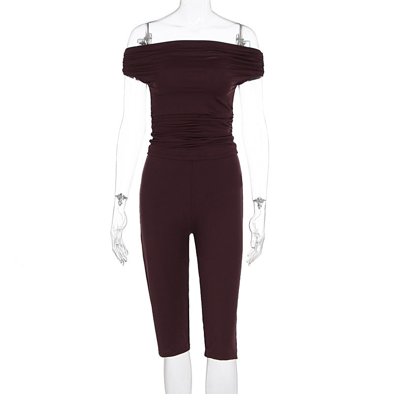Damer Elegant Jumpsuit med Off-Shoulder Design och Rynkor Mirla-Eva Jonsson