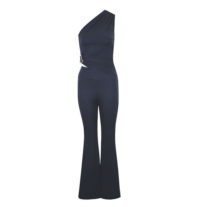 Damer Elegant Jumpsuit med asymmetrisk design och dekorativ midja Mirla-Eva Jonsson