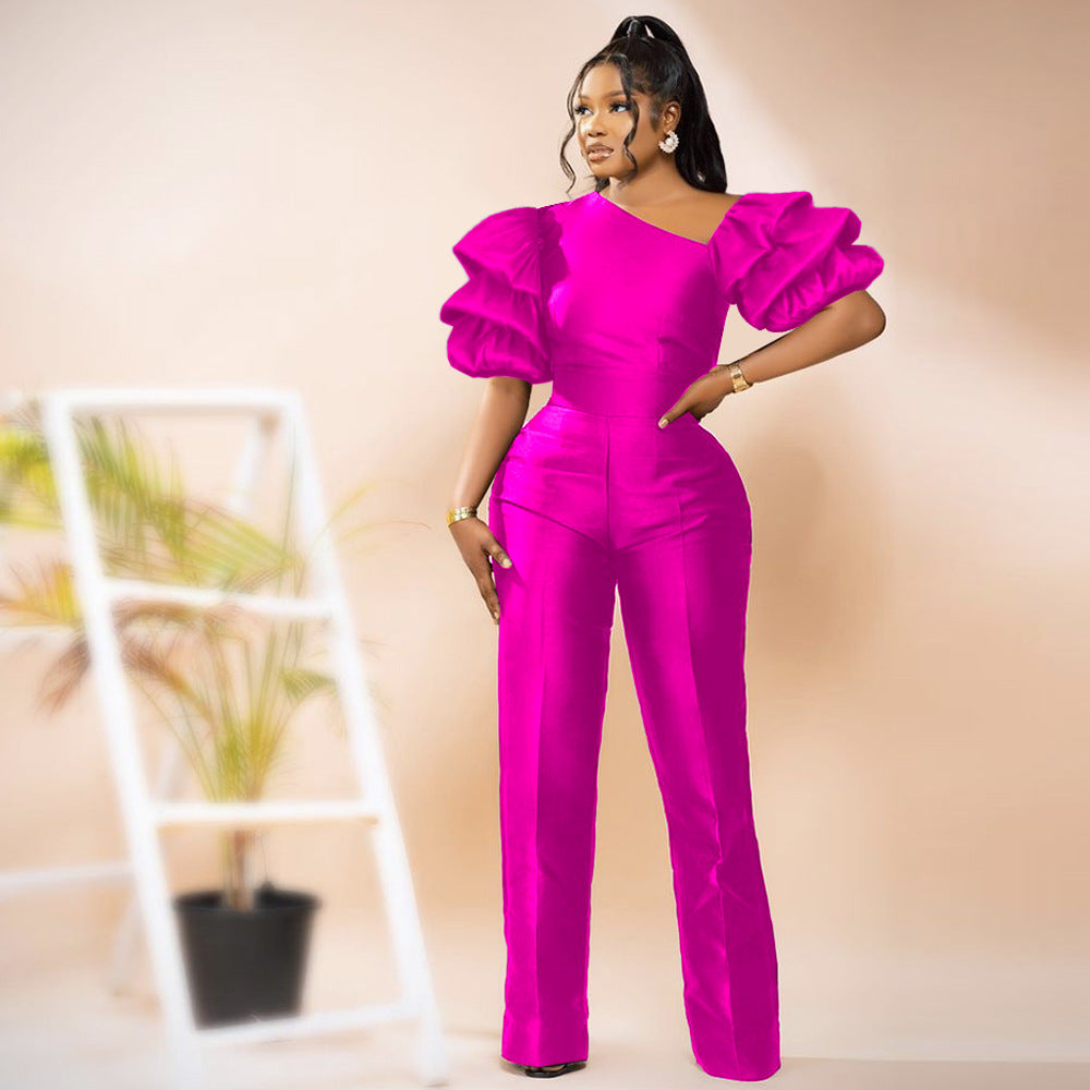 Damer Elegant Jumpsuit med asymmetriska puffärmar Mirla-Eva Jonsson