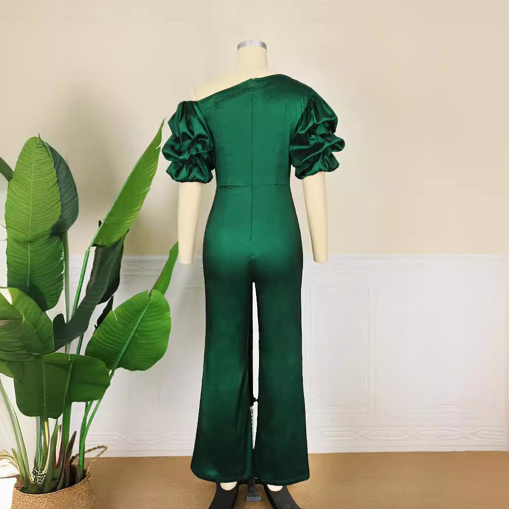 Damer Elegant Jumpsuit med asymmetriska puffärmar Mirla-Eva Jonsson