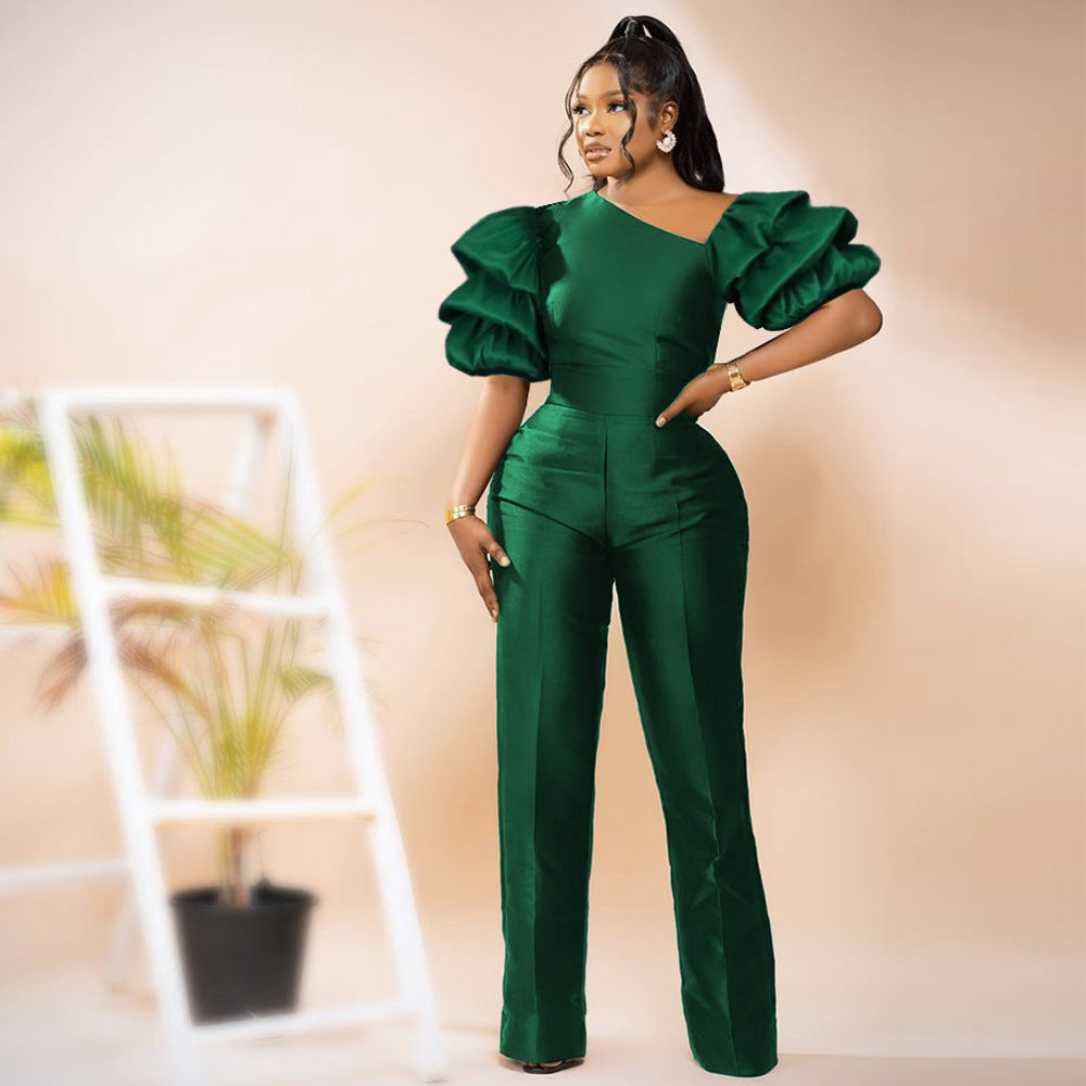 Damer Elegant Jumpsuit med asymmetriska puffärmar Mirla-Eva Jonsson