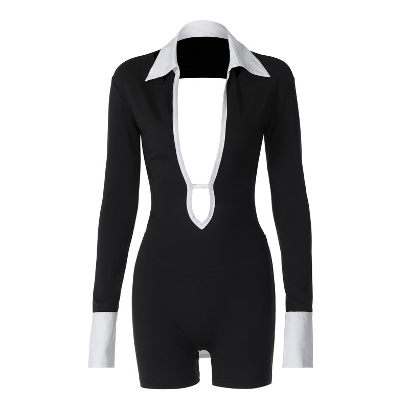 Damer Elegant Jumpsuit med djup U-ringning och kontrasterande Ärmar Mirla-Eva Jonsson