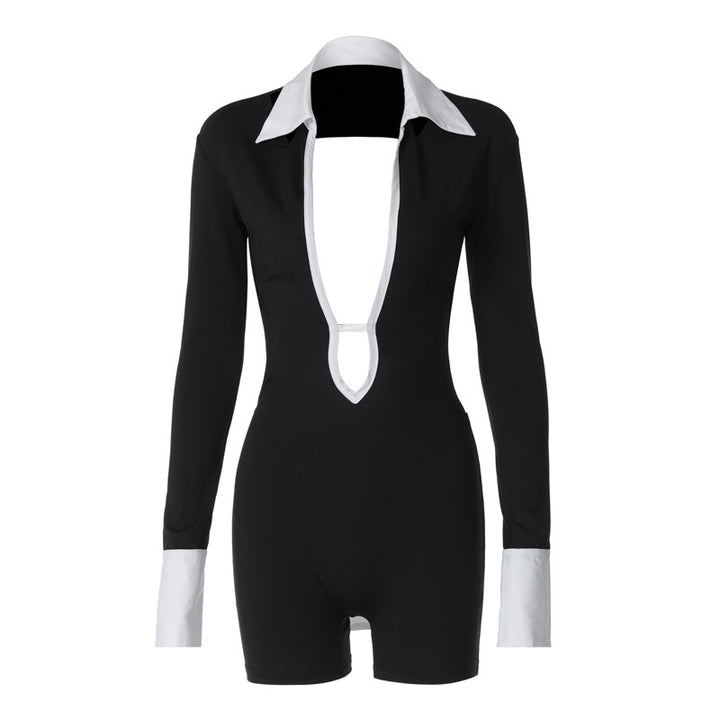 Damer Elegant Jumpsuit med djup U-ringning och kontrasterande Ärmar Mirla-Eva Jonsson