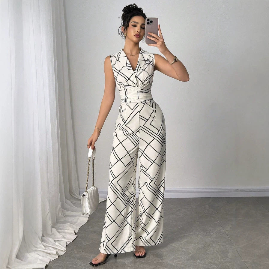 Damer Elegant Jumpsuit med geometriskt mönster och figurnära passform Mirla-Eva Jonsson
