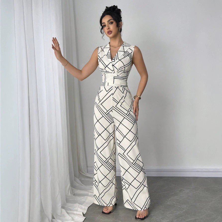 Damer Elegant Jumpsuit med geometriskt mönster och figurnära passform Mirla-Eva Jonsson