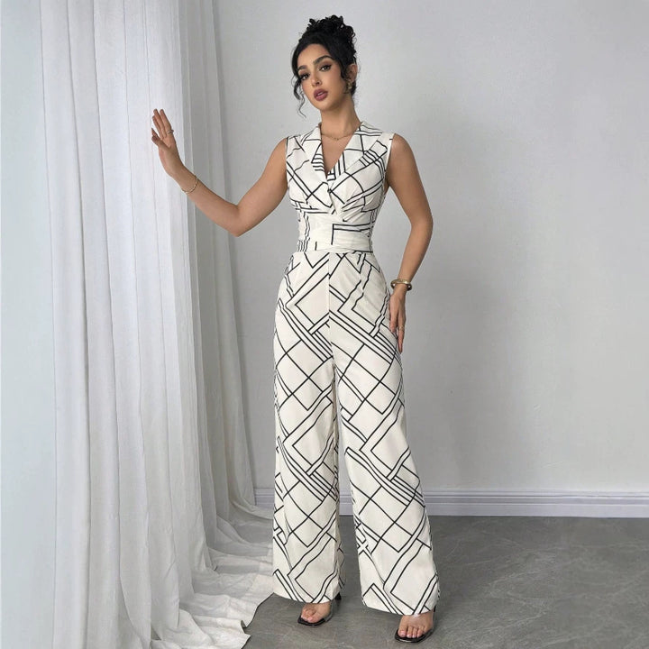 Damer Elegant Jumpsuit med geometriskt mönster och figurnära passform Mirla-Eva Jonsson