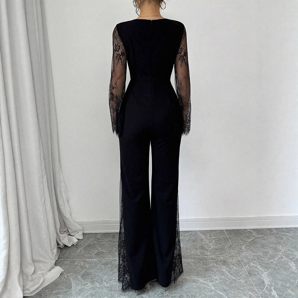 Damer Elegant Jumpsuit med glänsande spets och vida ben Mirla-Eva Jonsson