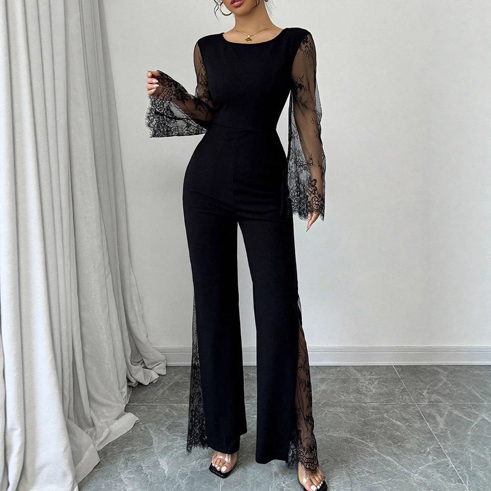 Damer Elegant Jumpsuit med glänsande spets och vida ben Mirla-Eva Jonsson