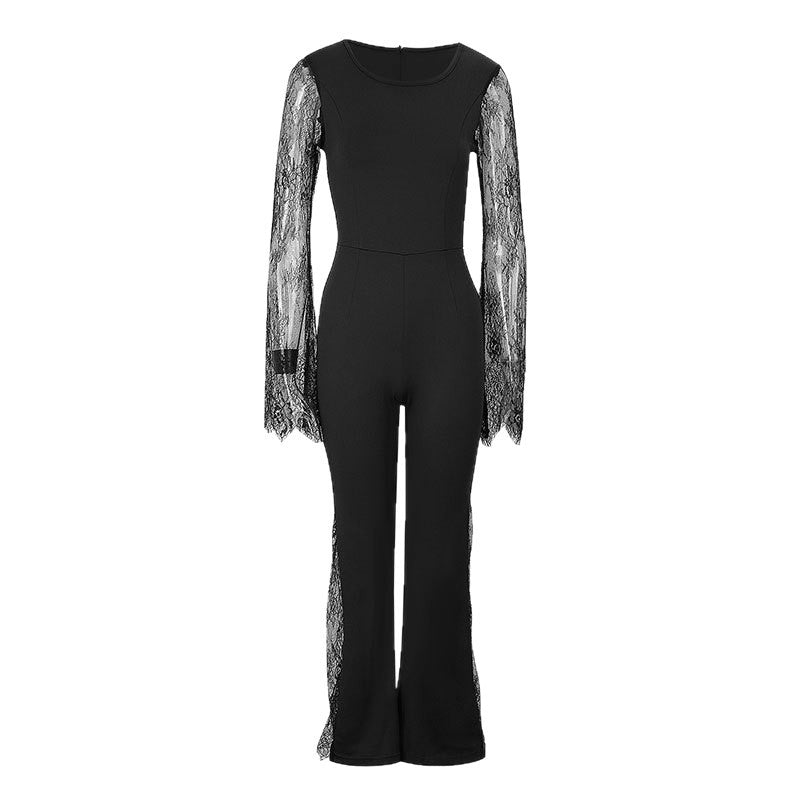 Damer Elegant Jumpsuit med glänsande spets och vida ben Mirla-Eva Jonsson