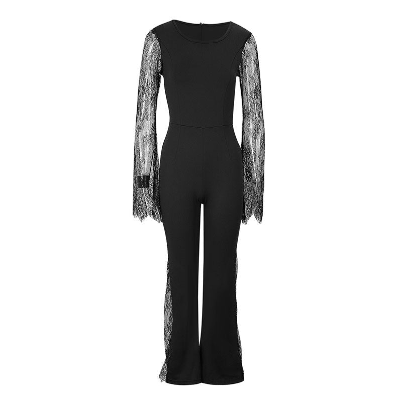Damer Elegant Jumpsuit med glänsande spets och vida ben Mirla-Eva Jonsson