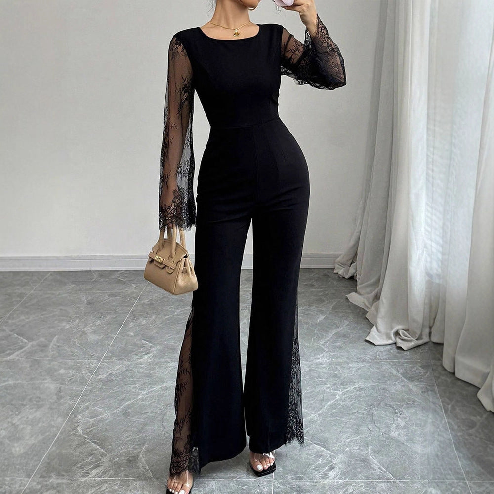 Damer Elegant Jumpsuit med glänsande spets och vida ben Mirla-Eva Jonsson