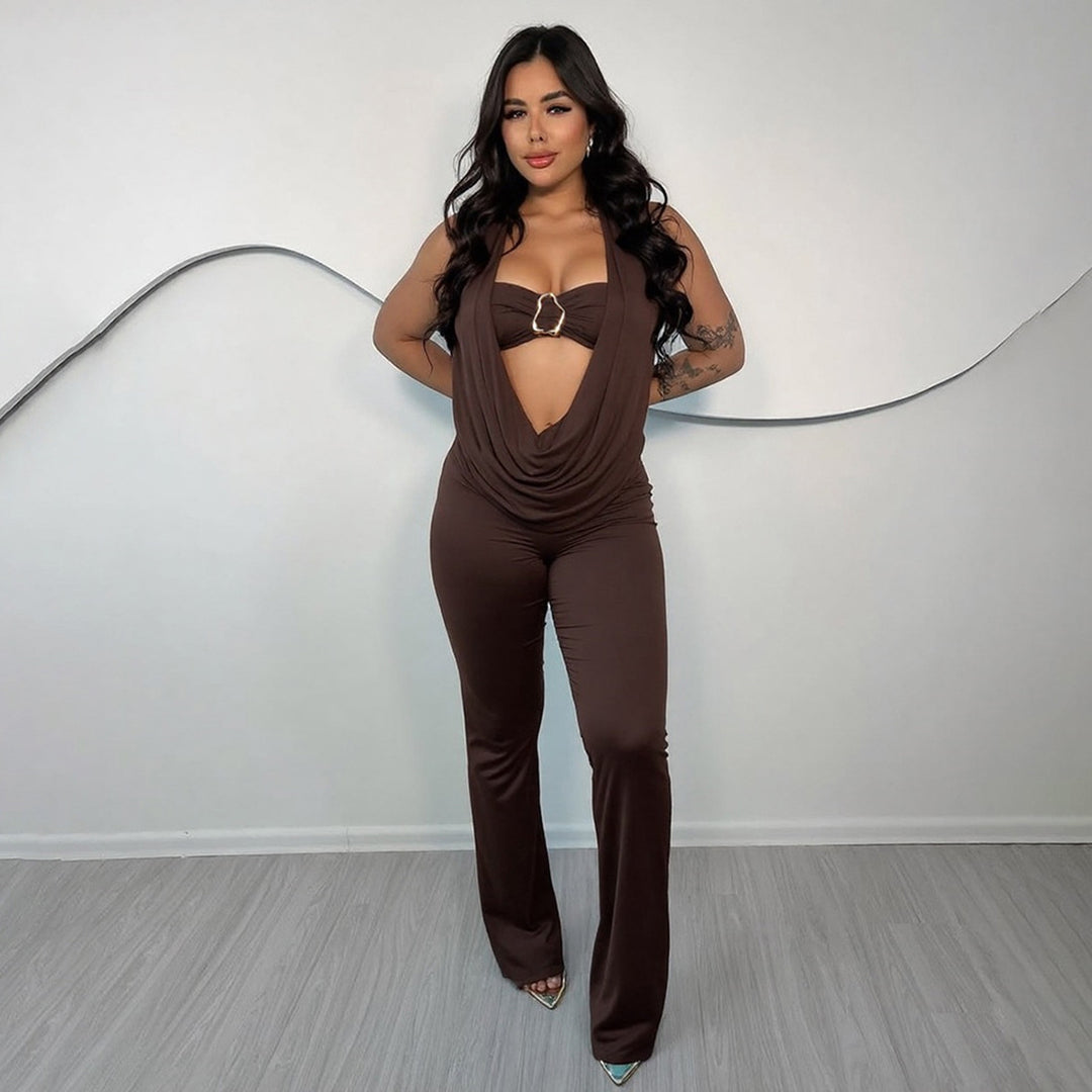 Damer Elegant Jumpsuit med justerbar halsringning och snyggt bälte Mirla-Eva Jonsson