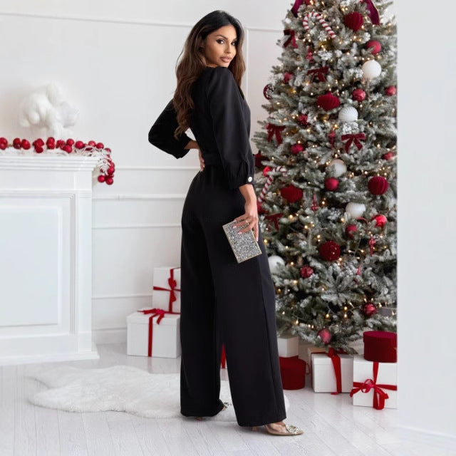 Damer Elegant Jumpsuit med midjeband och V-utrigning Mirla-Eva Jonsson