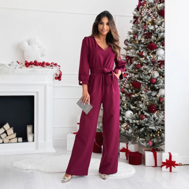 Damer Elegant Jumpsuit med midjeband och V-utrigning Mirla-Eva Jonsson
