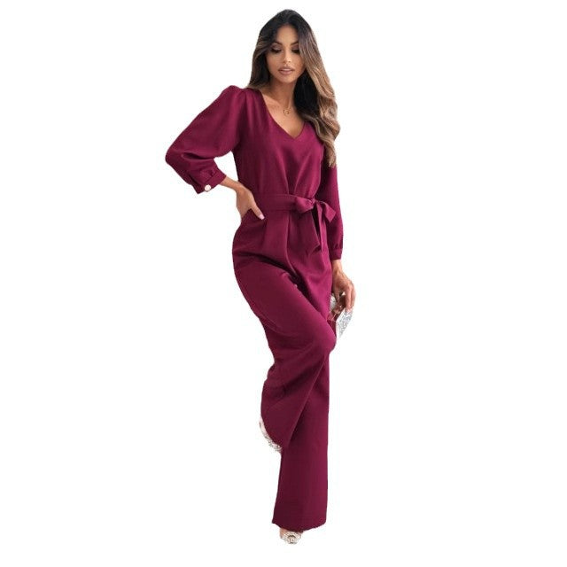 Damer Elegant Jumpsuit med midjeband och V-utrigning Mirla-Eva Jonsson