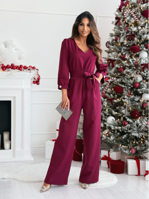 Damer Elegant Jumpsuit med midjeband och V-utrigning Mirla-Eva Jonsson