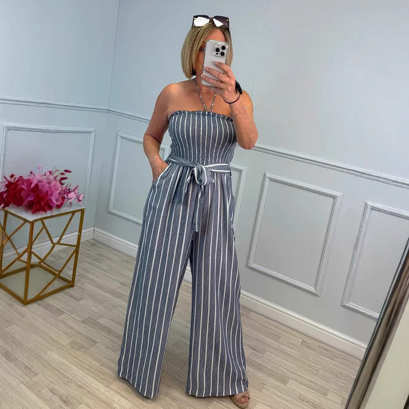 Damer Elegant Jumpsuit med randigt mönster och bälte Mirla-Eva Jonsson