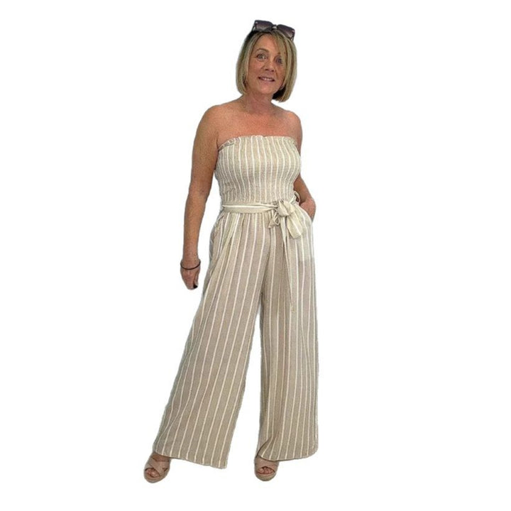 Damer Elegant Jumpsuit med randigt mönster och bälte Mirla-Eva Jonsson